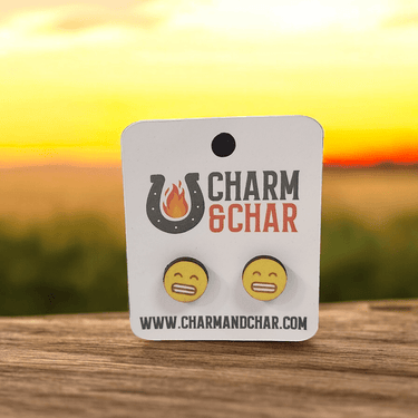 Grinning Face with Smiley Eyes Emoji Wood Stud Earrings - Stud Earring - Charm and Char